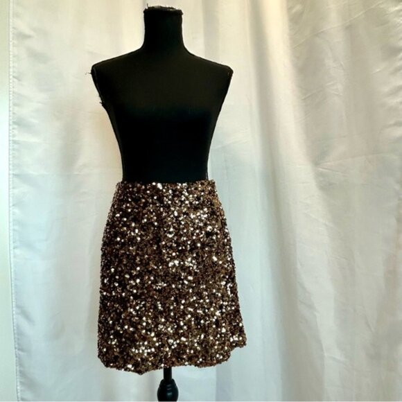 Zara Gold sequin metallic miniskirt stretchy Sz S lined side zip closure sparkly - Picture 3 of 12